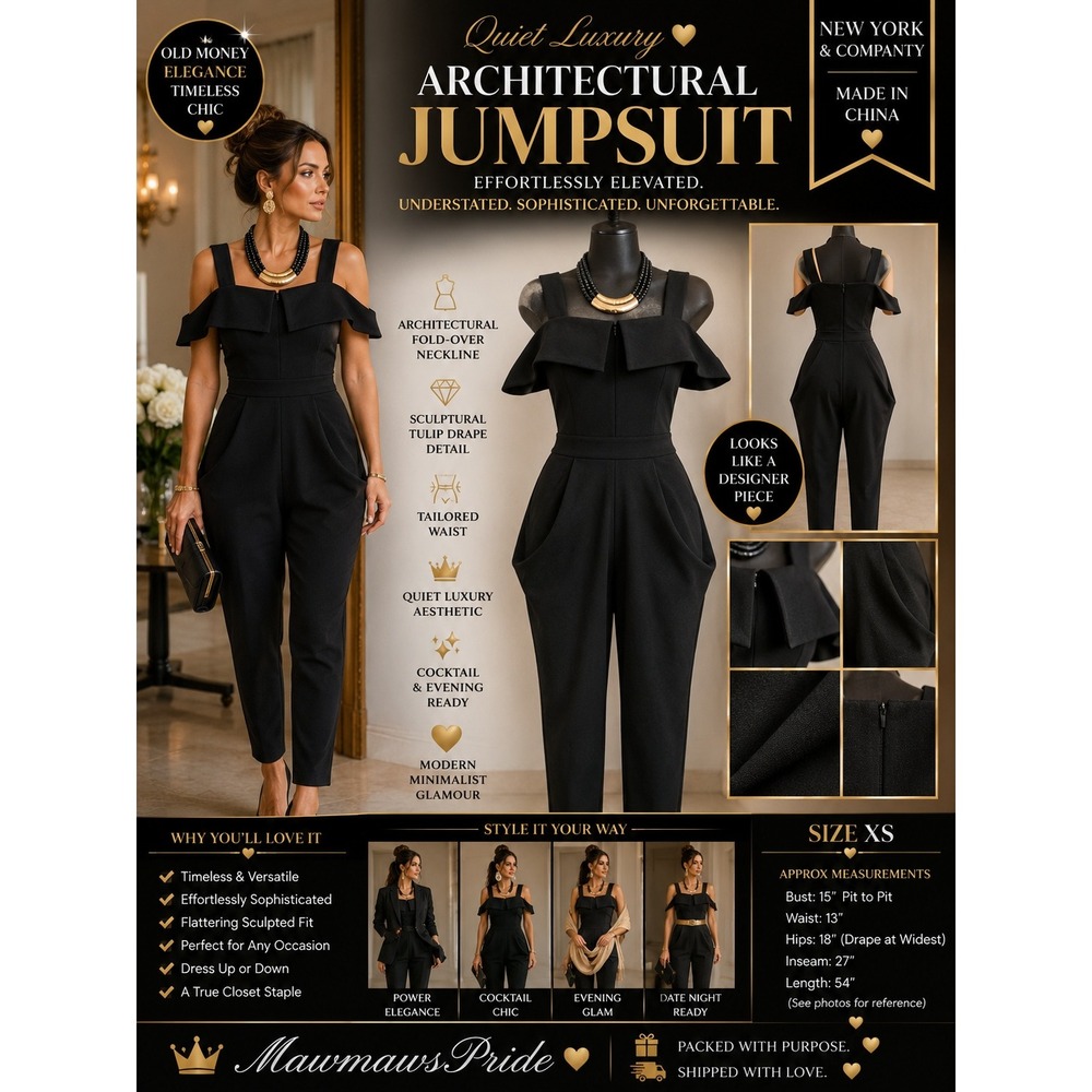New York & Company Black Architectural Tulip Drape Jumpsuit Womens XS Evening